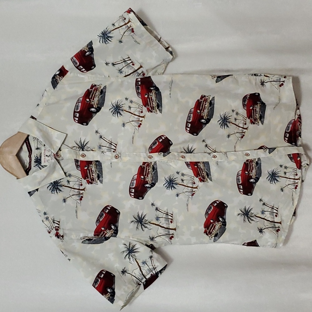 Denim & Flower Ricky Singh Car and Palm Trees scenery Print Shirt Size L